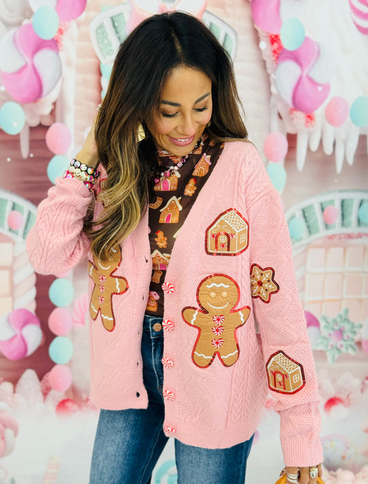 Pink Gingerbread Man Cardigan (Reg. and Plus)