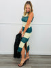 Green Striped Boat Neck Midi Dress (Reg and Plus)