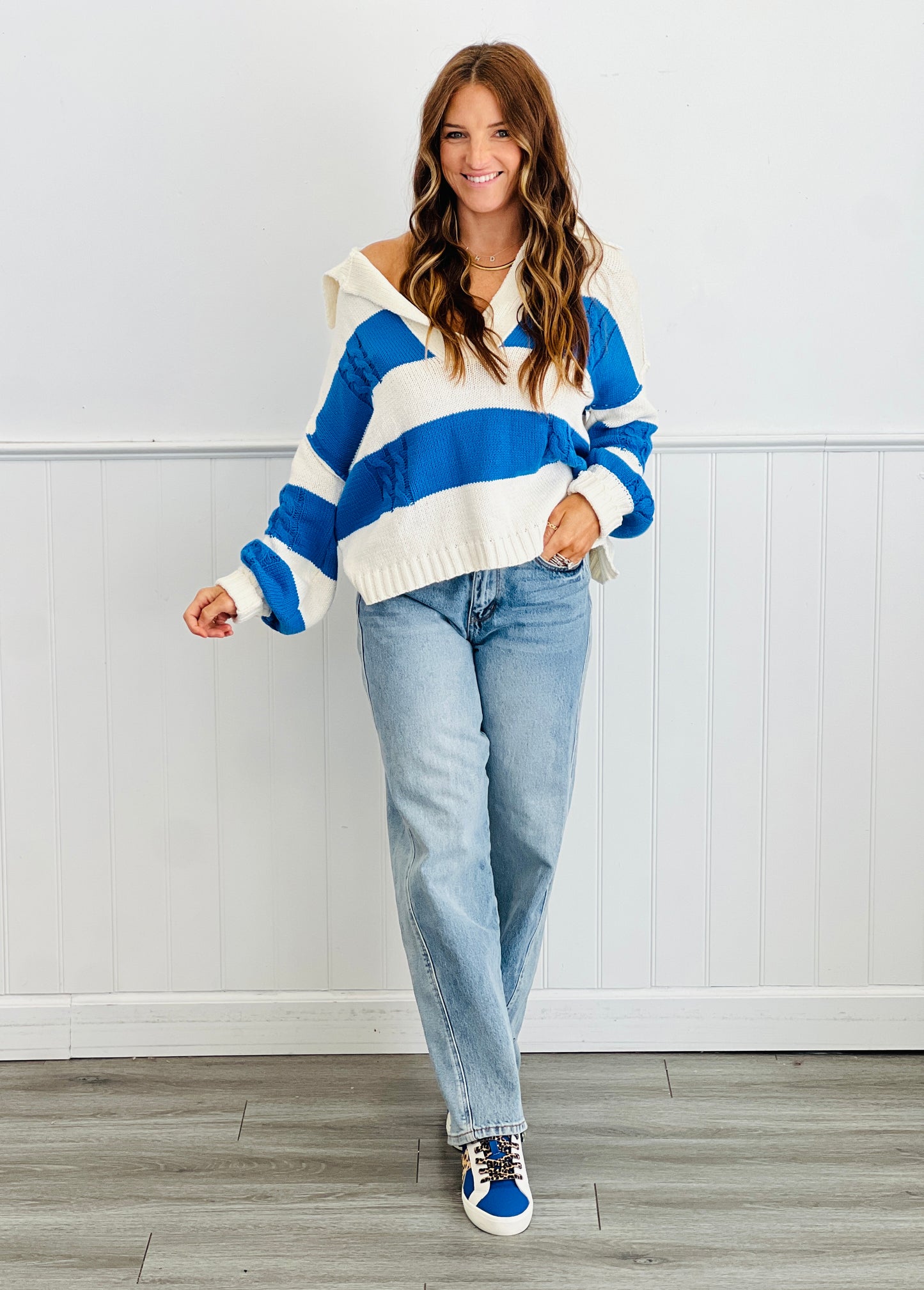 Azure Blue Stripe Chunky Sweater Top (Reg & Plus)
