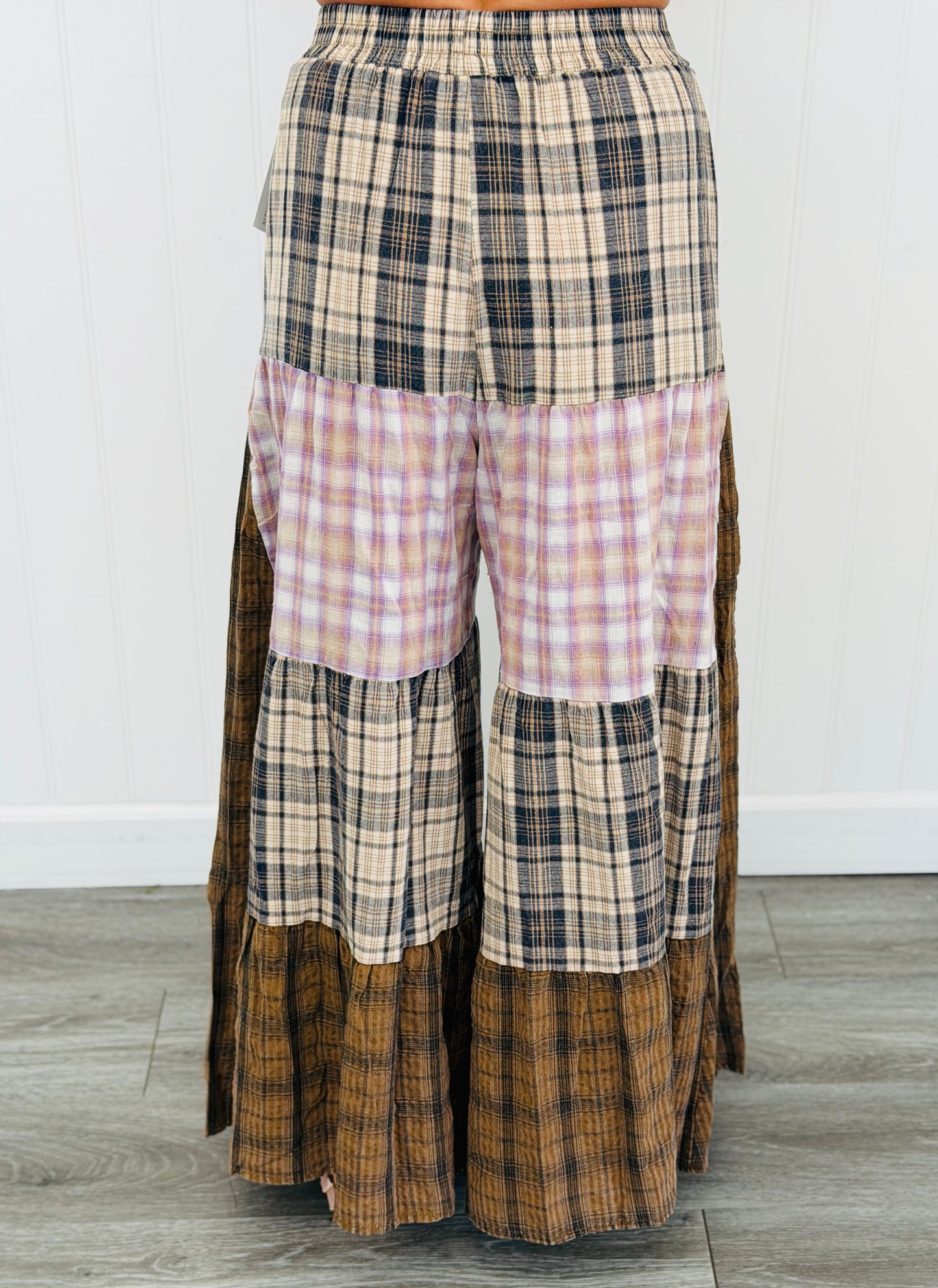 Mocha Combo Patchwork Flowy Pants (Reg. and Plus)