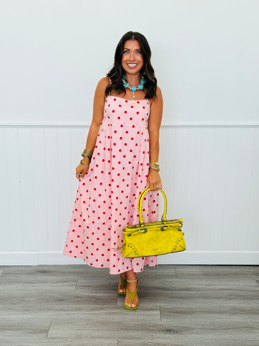 Pink Polka Dot Midi Dress (Reg.)