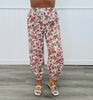 Cream/Pink Floral Print Twill Joggers (Reg.)