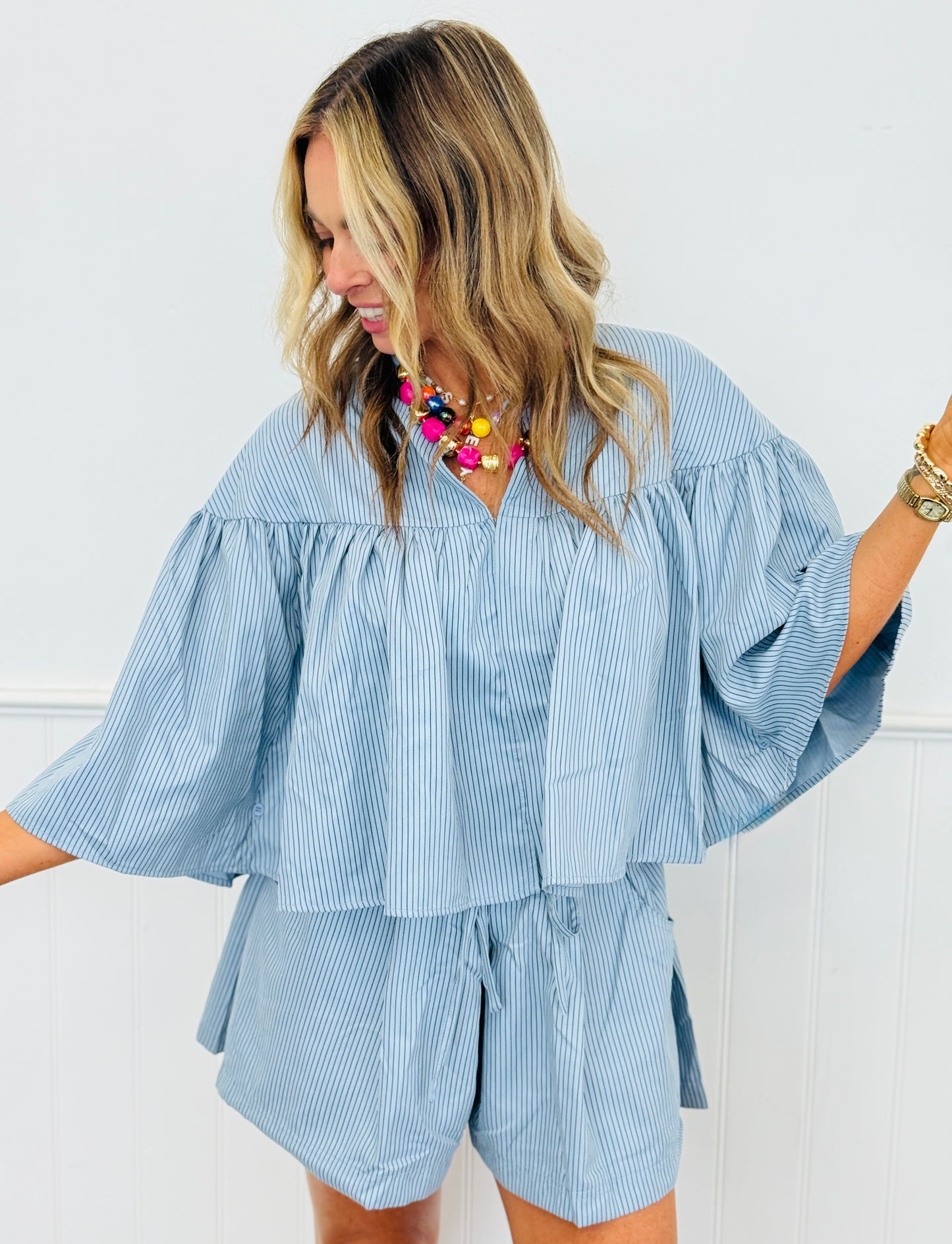 Slate Pleated Stripe Shorts (Reg.)
