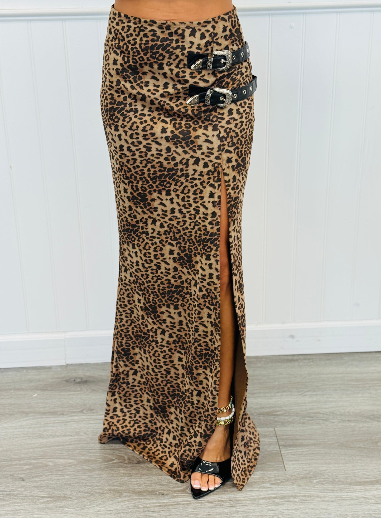 Leopard Front Slit Maxi Skirt (Reg)