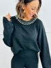 Black Pearl Neckline Knitted Top (Reg. & Plus)