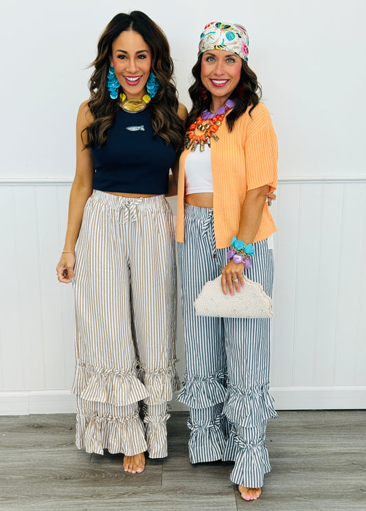 Tiered Ruffle Striped Pants (Reg & Plus) - 2 Colors