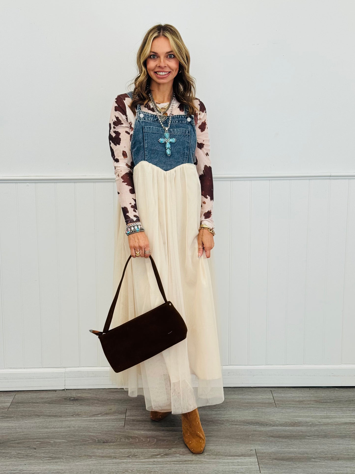 Cow Print Mesh LS Top (Reg & Plus)