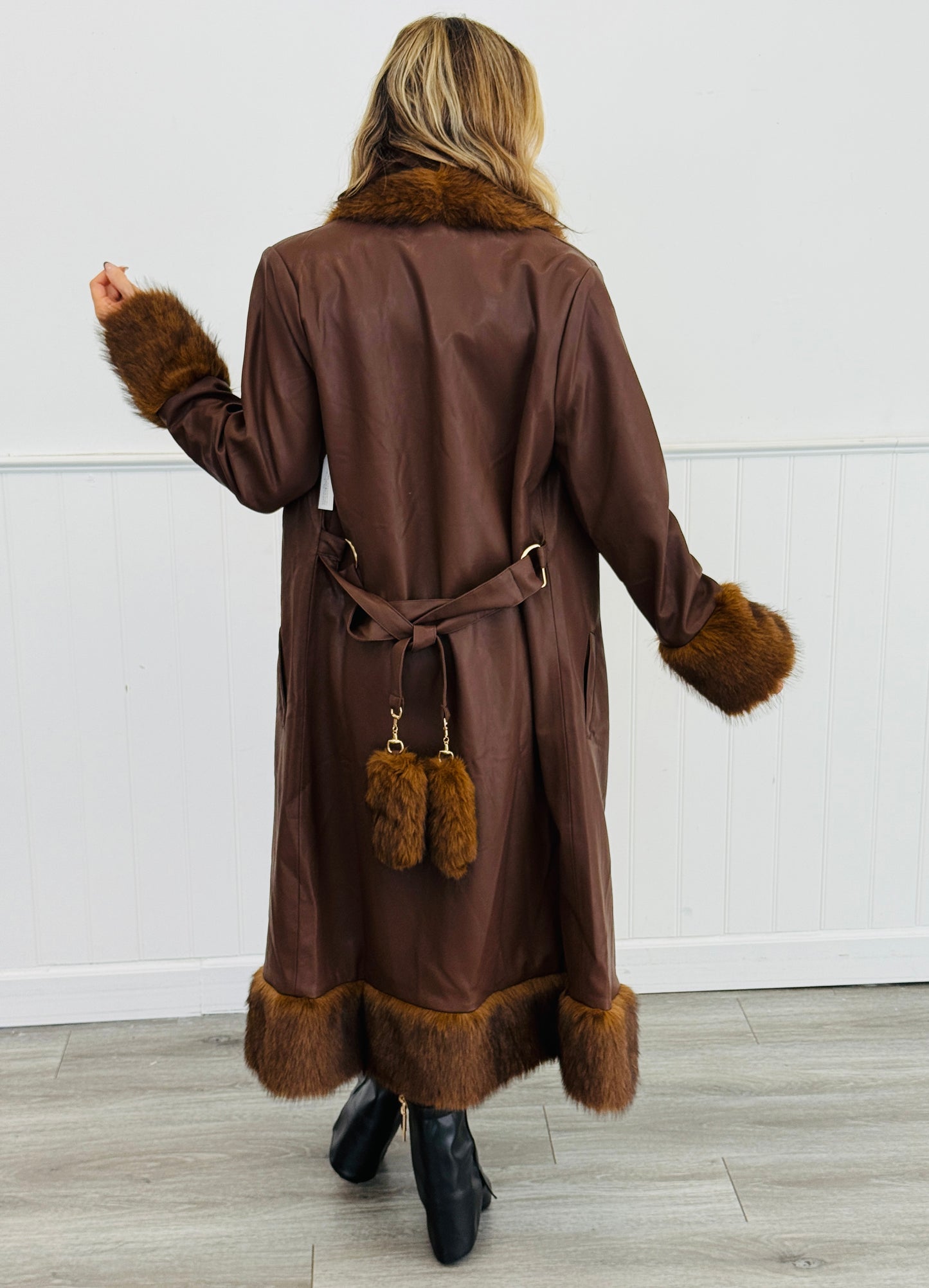 Brown Faux Leather Longline Coat (Reg.)