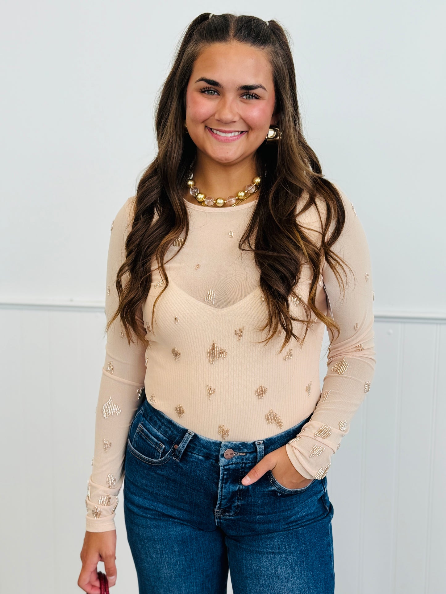 Sequin Splotch Long Sleeve Top (Reg & Plus)-2 Colors