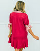 Wine Contrast Half Button Up Midi Dress (Reg. and Plus)