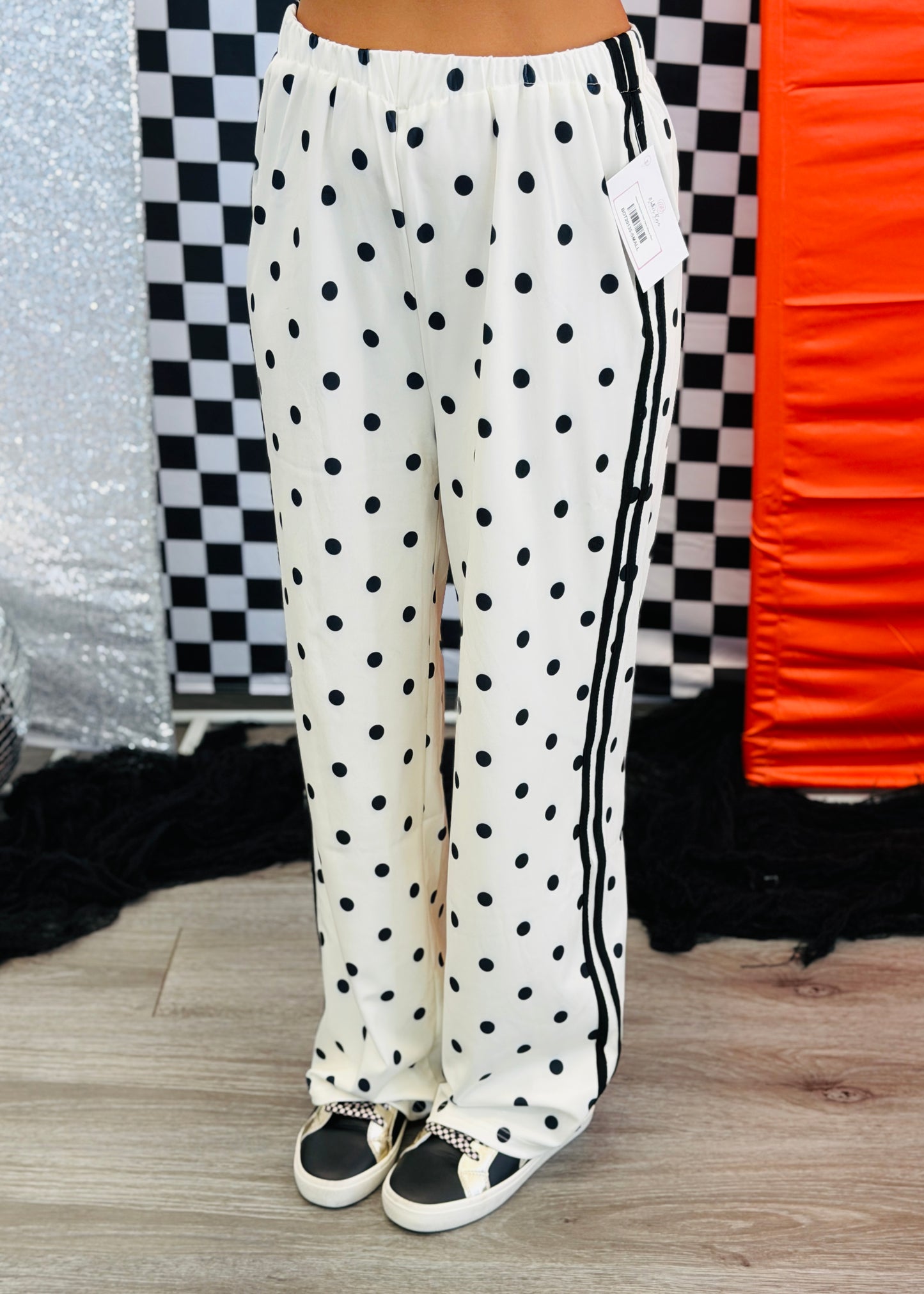 Cream Polka Dot Track Pants (Reg & Plus)