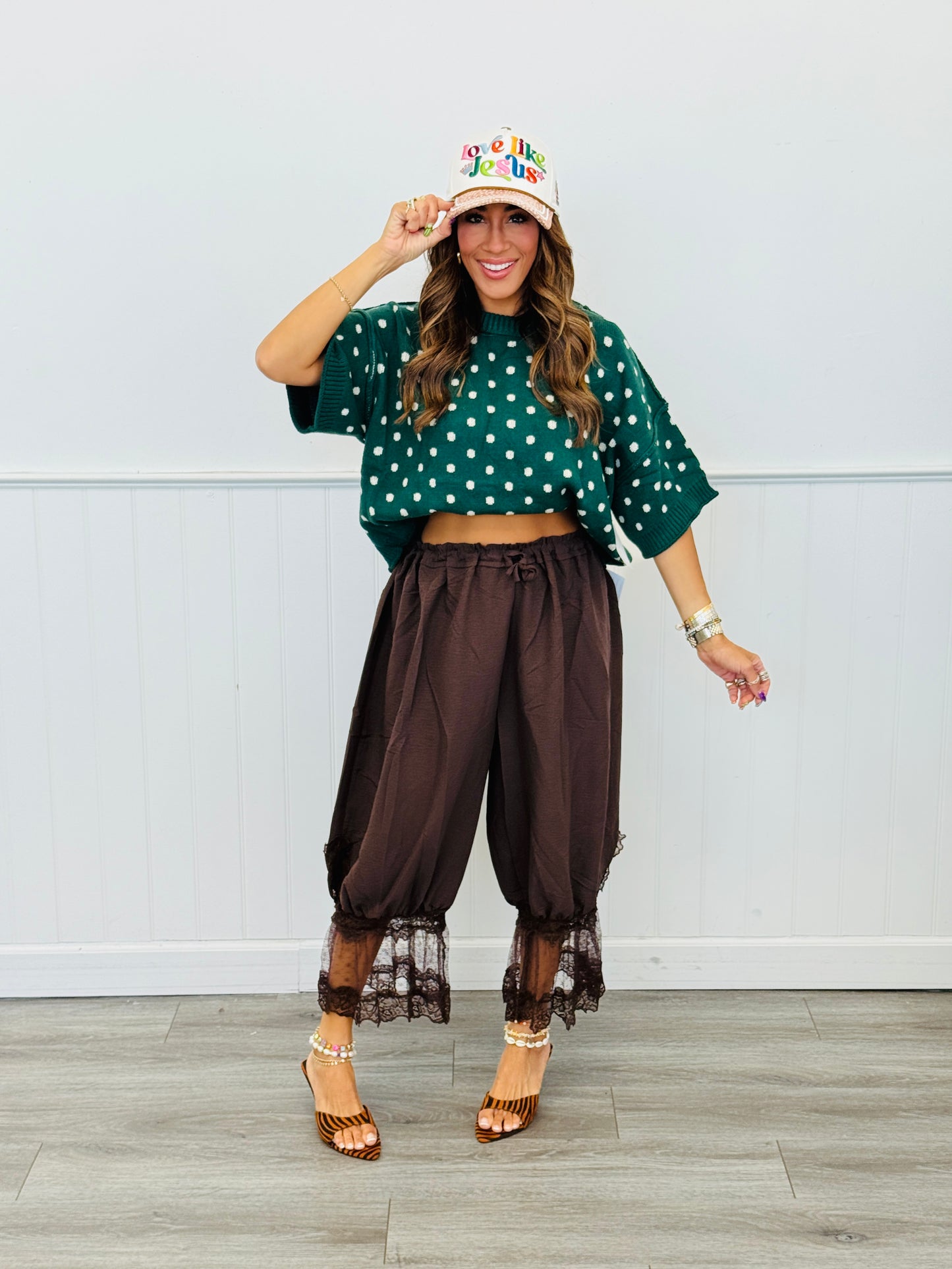 Mocha Forever Capri Lace Ruffle Pants (Reg & Plus)
