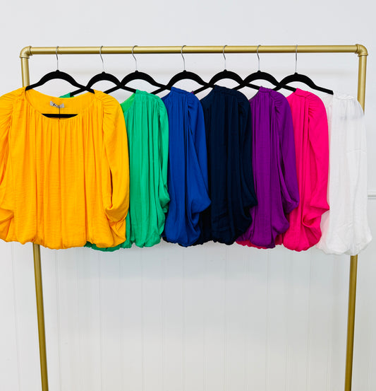 Grecian Drape Bubble Blouse (Reg.) - 7 Colors