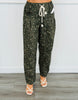 Dark Green Ditsy Print Drawstring Barrel Pants (Reg.)