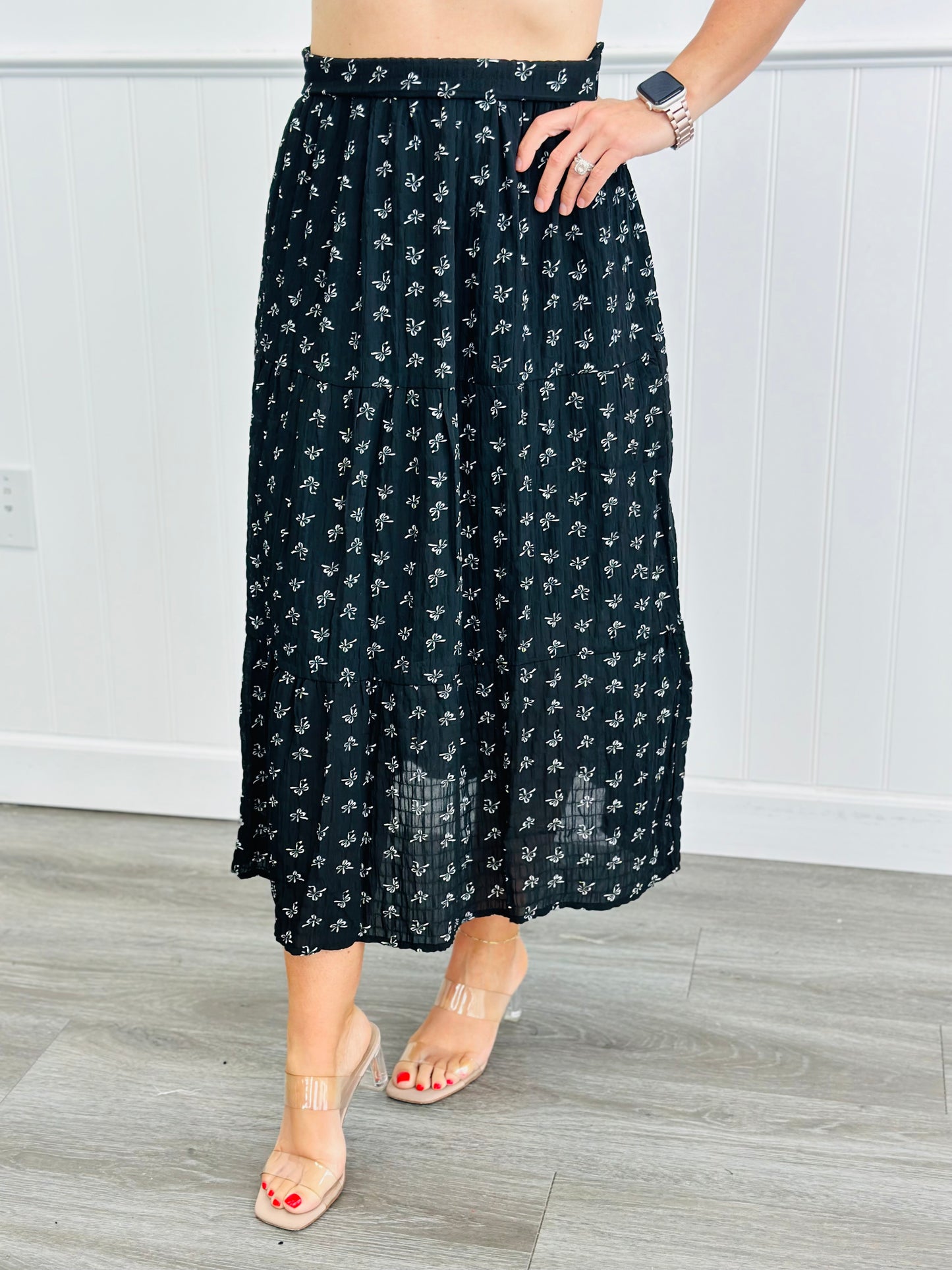 Black Tiered Print Midi Skirt (Reg & Plus)