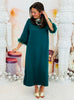 Hunter Green Satin Fur Trim Midi Dress (Reg.)