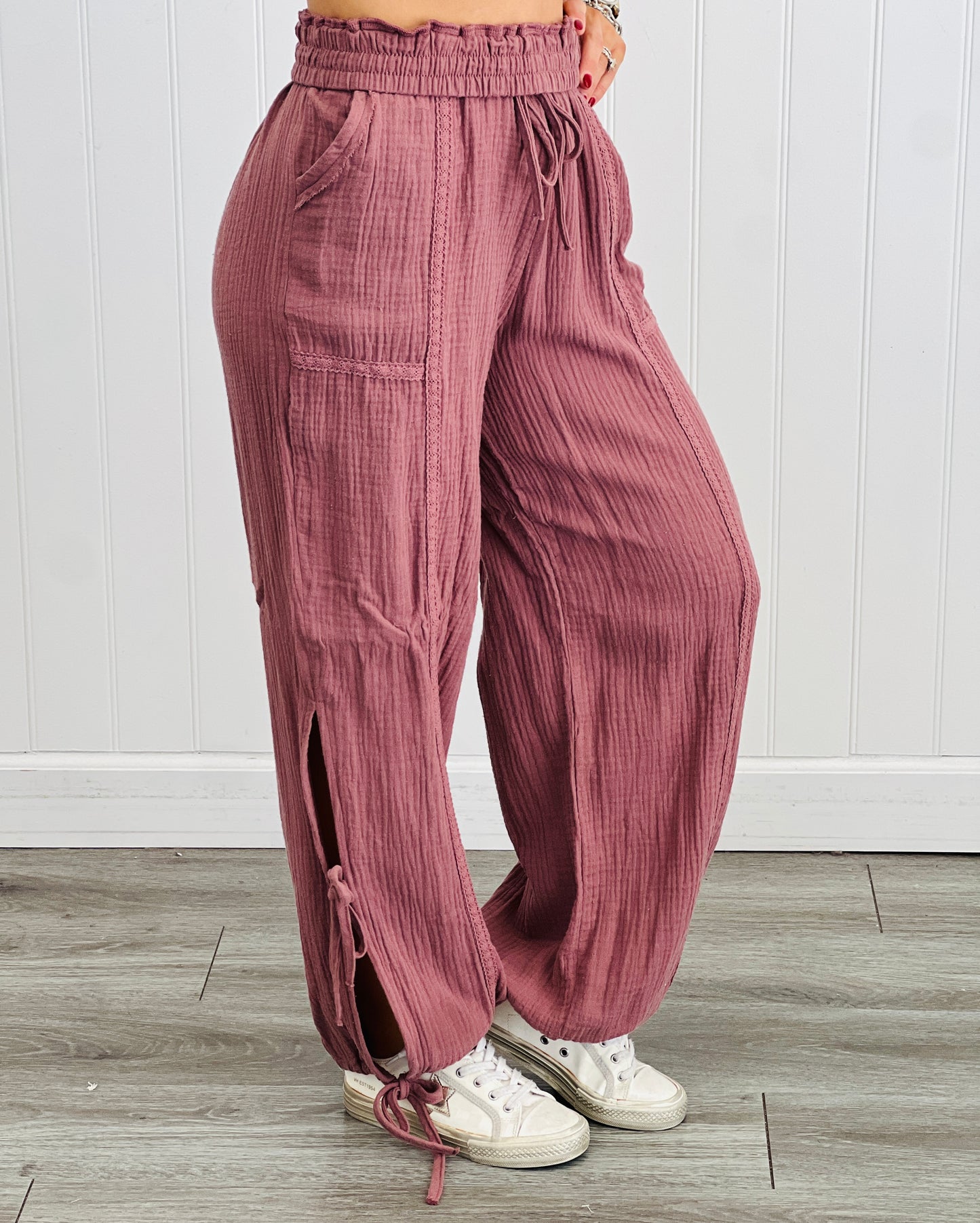 Side Slit Bow Tie Harem Pants (Reg.)-3 Colors