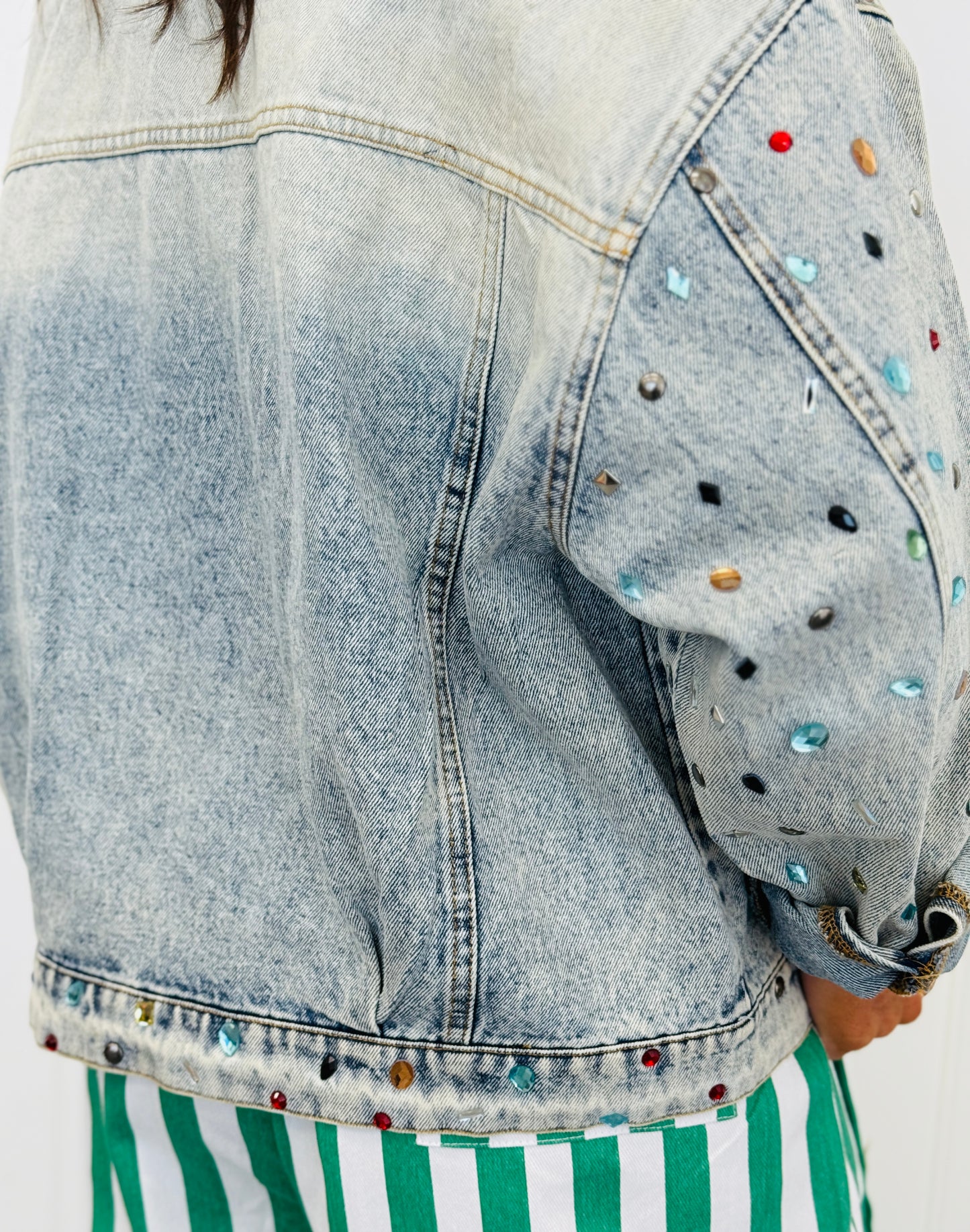 Light Denim Multi Rhinestones & Studs Jacket (Reg.)