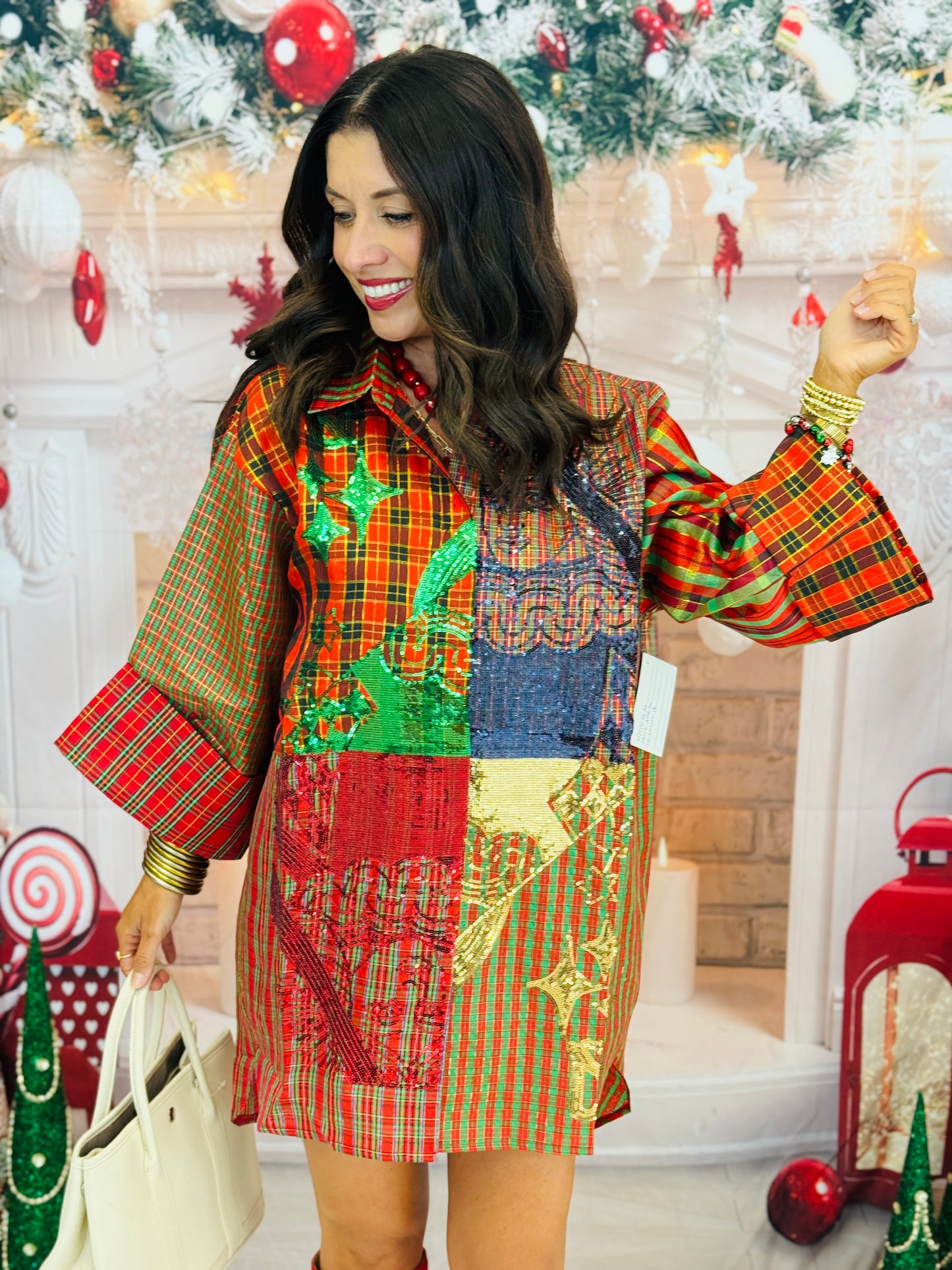 Queen Of Sparkles Plaid Sequin Card Logo Tunic Top (Reg. & Plus)
