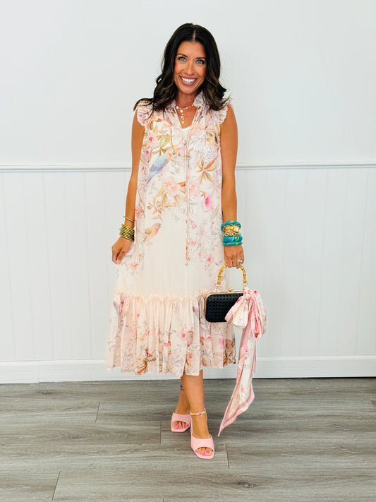 Multi Floral Ruffle Sleeveless Midi Dress (Reg.)