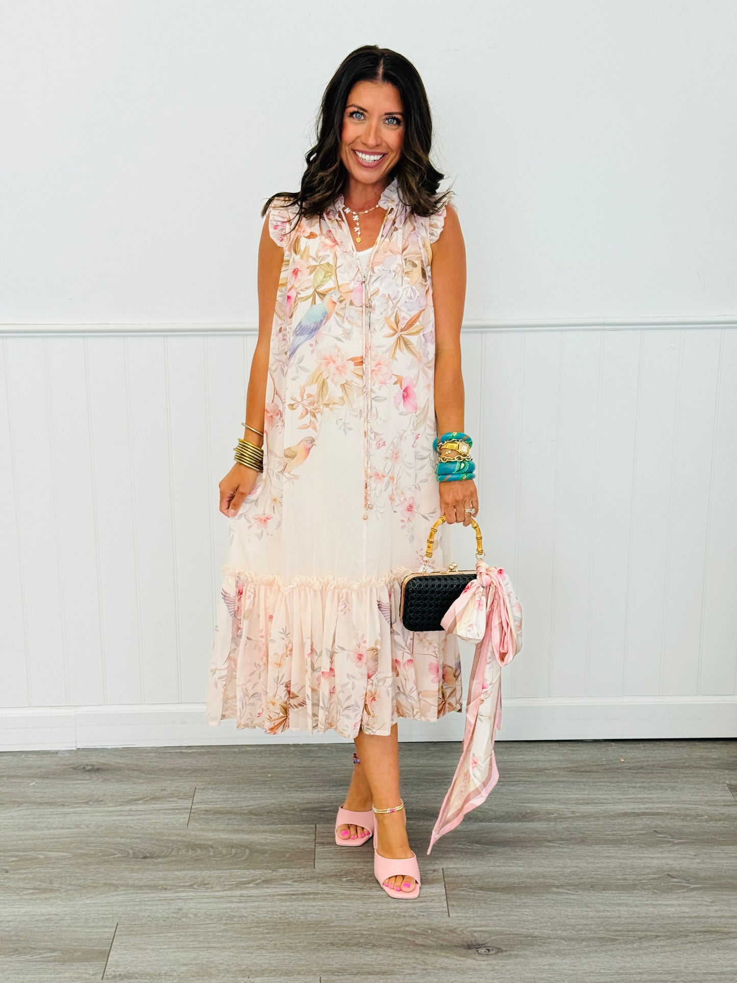 Multi Floral Ruffle Sleeveless Midi Dress (Reg.)