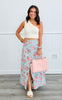 Lt. Denim Floral Print Front Slit Midi Skirt (Reg. and Plus)
