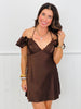 Chocolate Satin Lace Trim Mini Dress (Reg.)