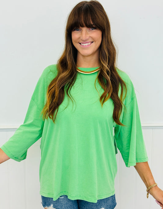 Green Pop Pima Cotton 3/4 Sleeve Boxy Tee (Reg.)