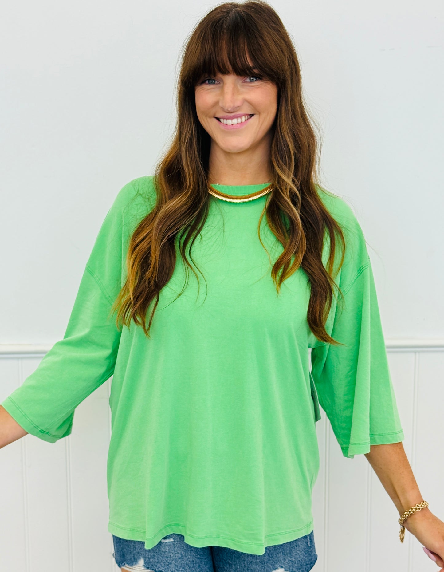 Green Pop Pima Cotton 3/4 Sleeve Boxy Tee (Reg.)