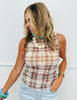 Coco/Ivory Plaid Sleeveless Mesh Top (Reg.)