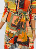 Patchwork Print Front Tie Mini Dress (Reg. and Plus)