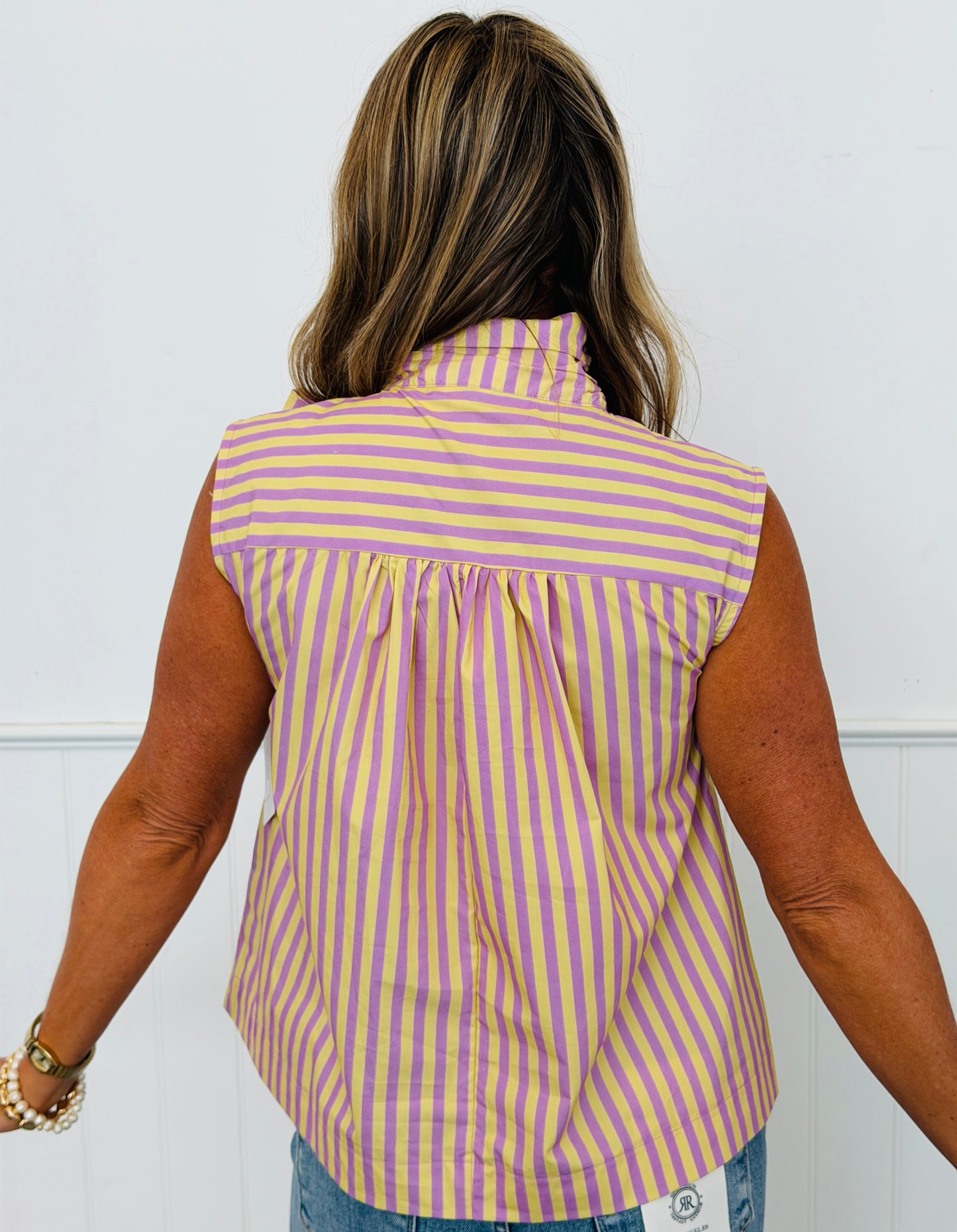 Lavender Stripe Tie Neck Top (Reg.)