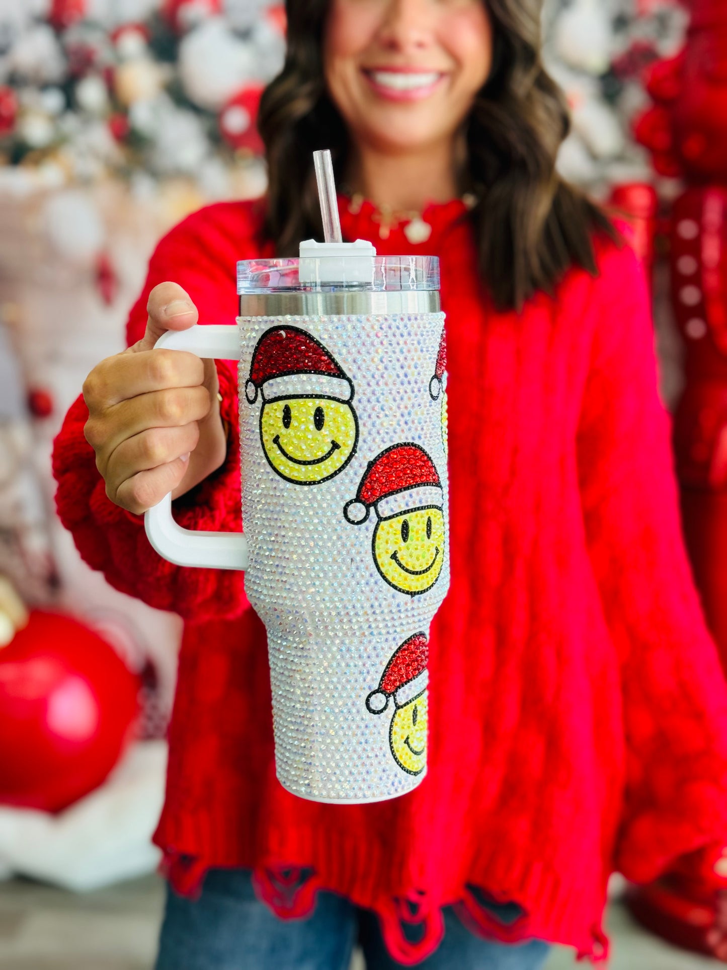 Happy Face Santa Rhinestone 40oz Tumbler