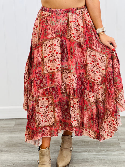 Pink Multi Floral Organza Midi Skirt (Reg.)