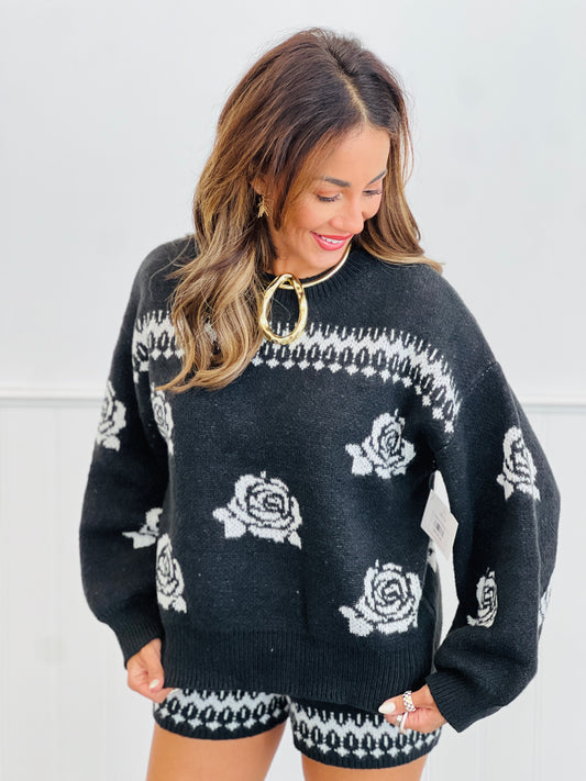 Black/White Rose Pattern Sweater (Reg.)