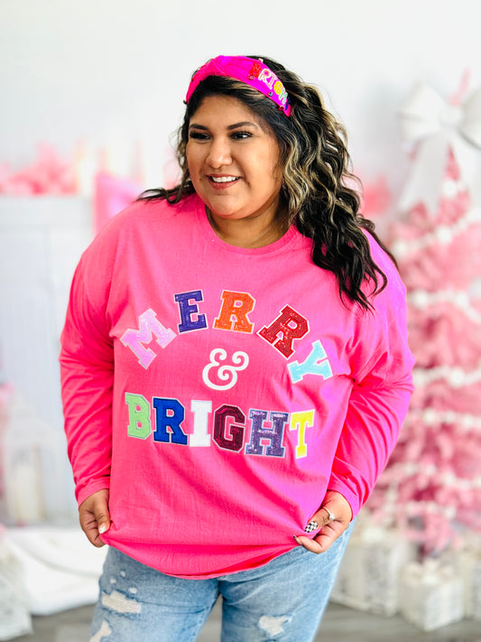 Chenille Merry & Bright Long Sleeve Tee (Reg. and Plus)