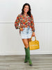 Dear Scarlett Navy Multi 3/4 Sleeve Lizzy Top (Reg. and Plus)