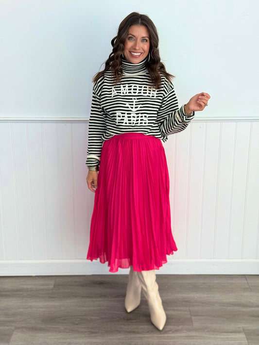 Hot Pink Pleated Midi Skirt (Reg.)