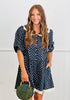 Floral Fold Over Collar Puff Sleeve Mini Dress (Reg.)