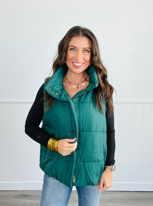 Hunter Green Zesty Zip-Up Puffer Vest (Plus)