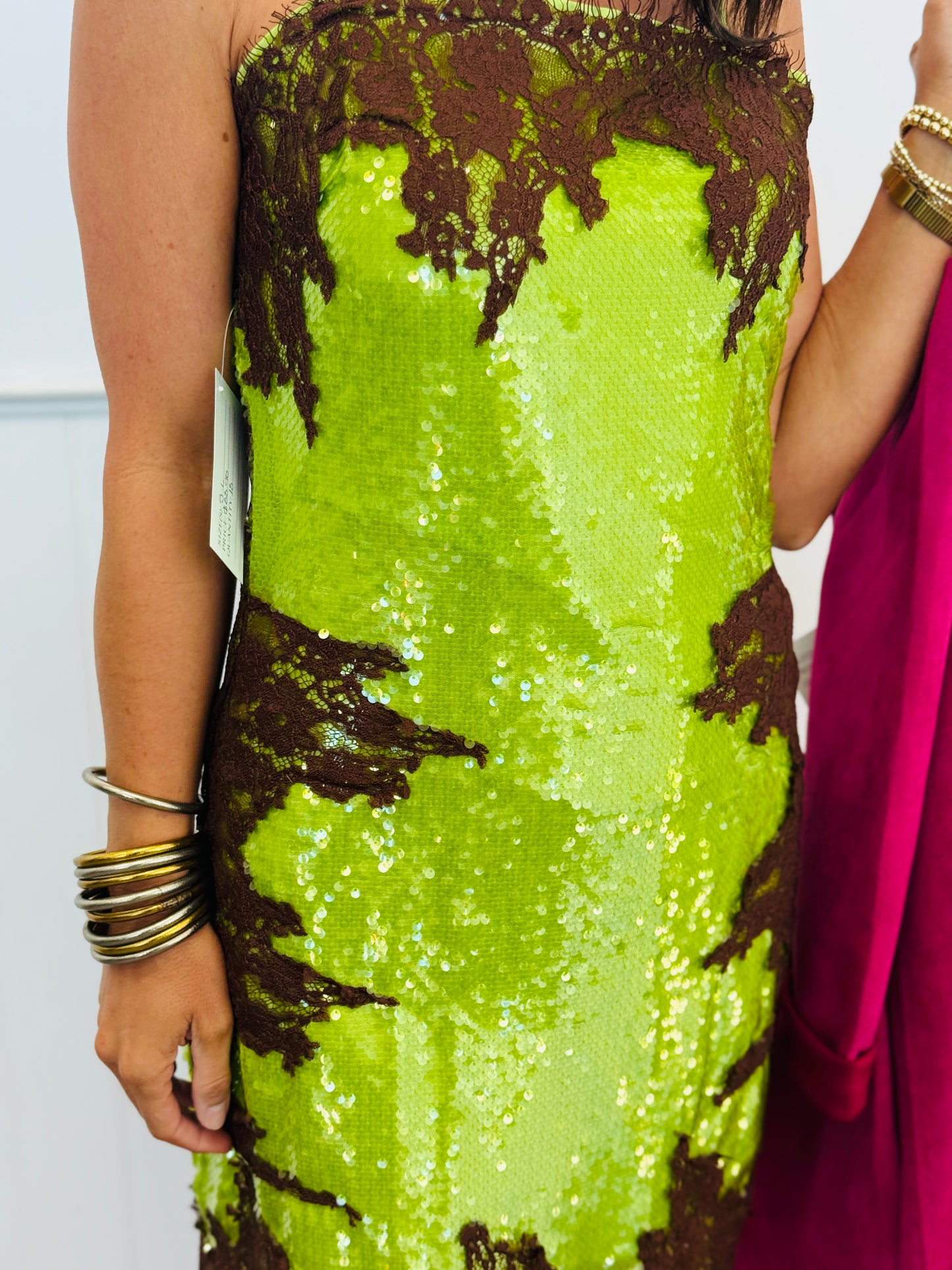 Green Sequin Reflections Lace Trim Mini Dress (Reg.)