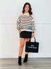 Beige/Black Striped Mock Neck Sweater (Reg. and Plus)