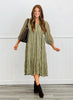 Olive Tiered Balloon Sleeve Midi Dress (Reg. and Plus)