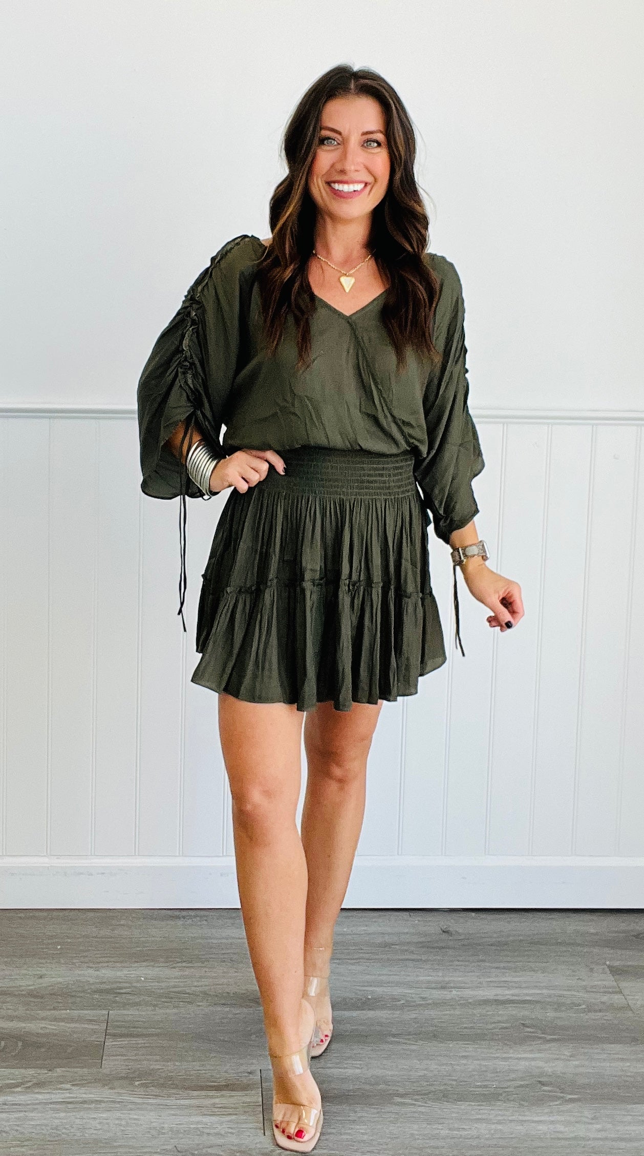 Olive Smocked Mini Dress (Reg.)