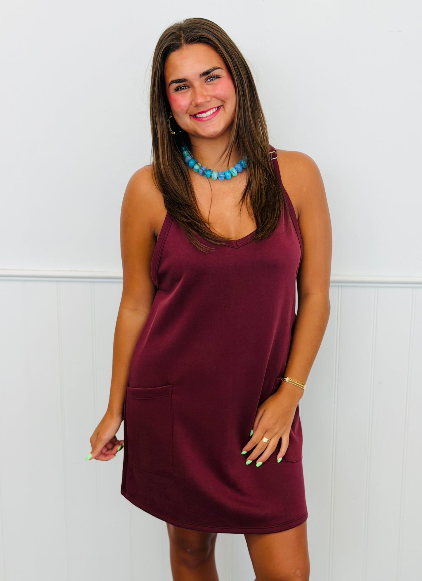 Maroon THE RAY Techno Cupro Strappy Mini Skort Dress (Reg.)