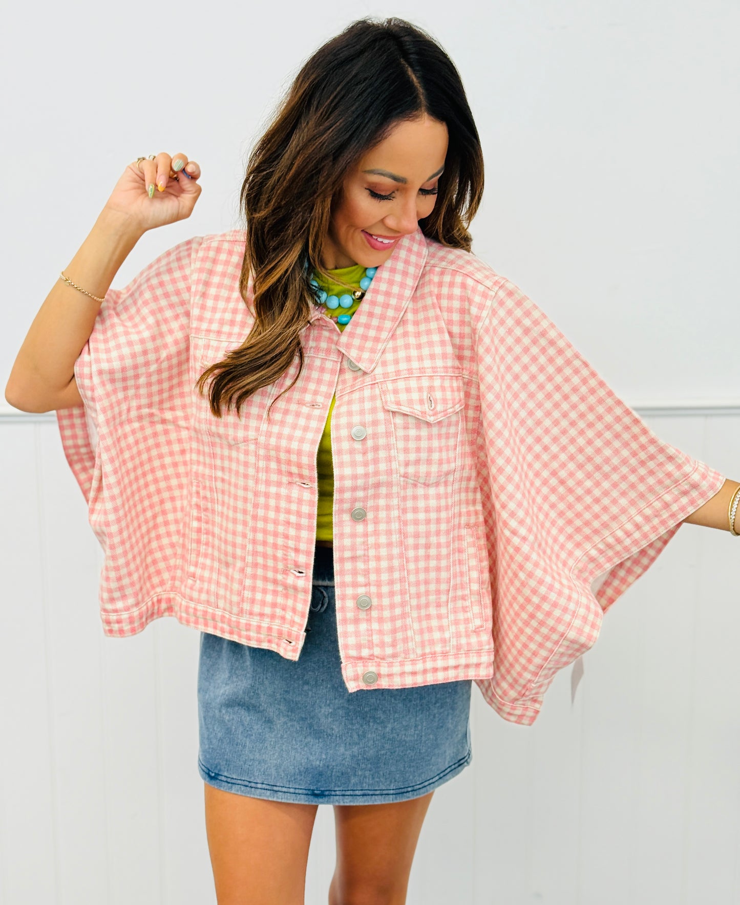 Pink/Mocha Gingham Oversized Jacket (Reg.)