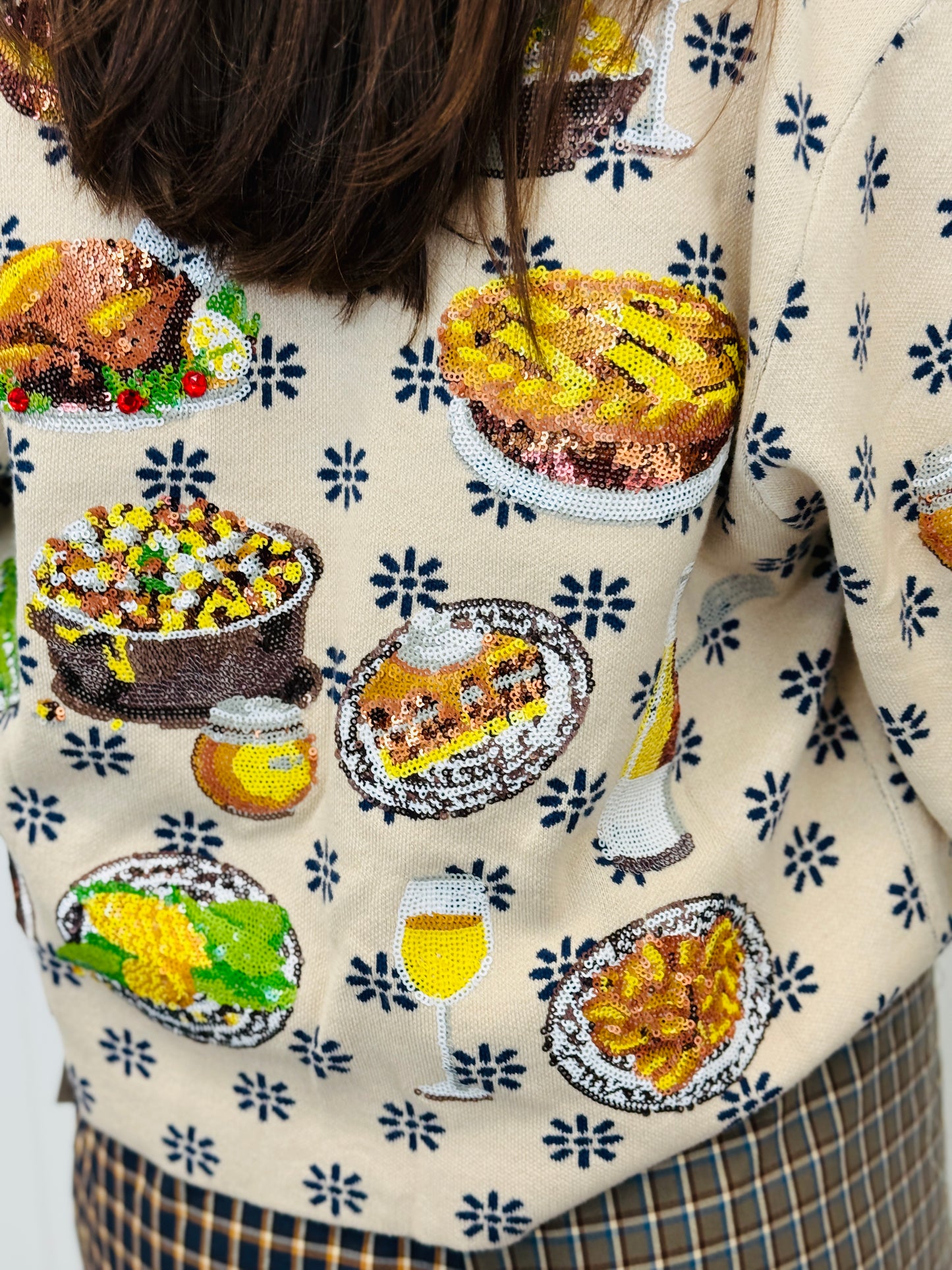 Queen Of Sparkles Ivory Flower Print Thanksgiving Meal Cardigan (Reg. and Plus)