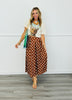 Brown Polka Dot High Waist Midi Skirt (Reg & Plus)
