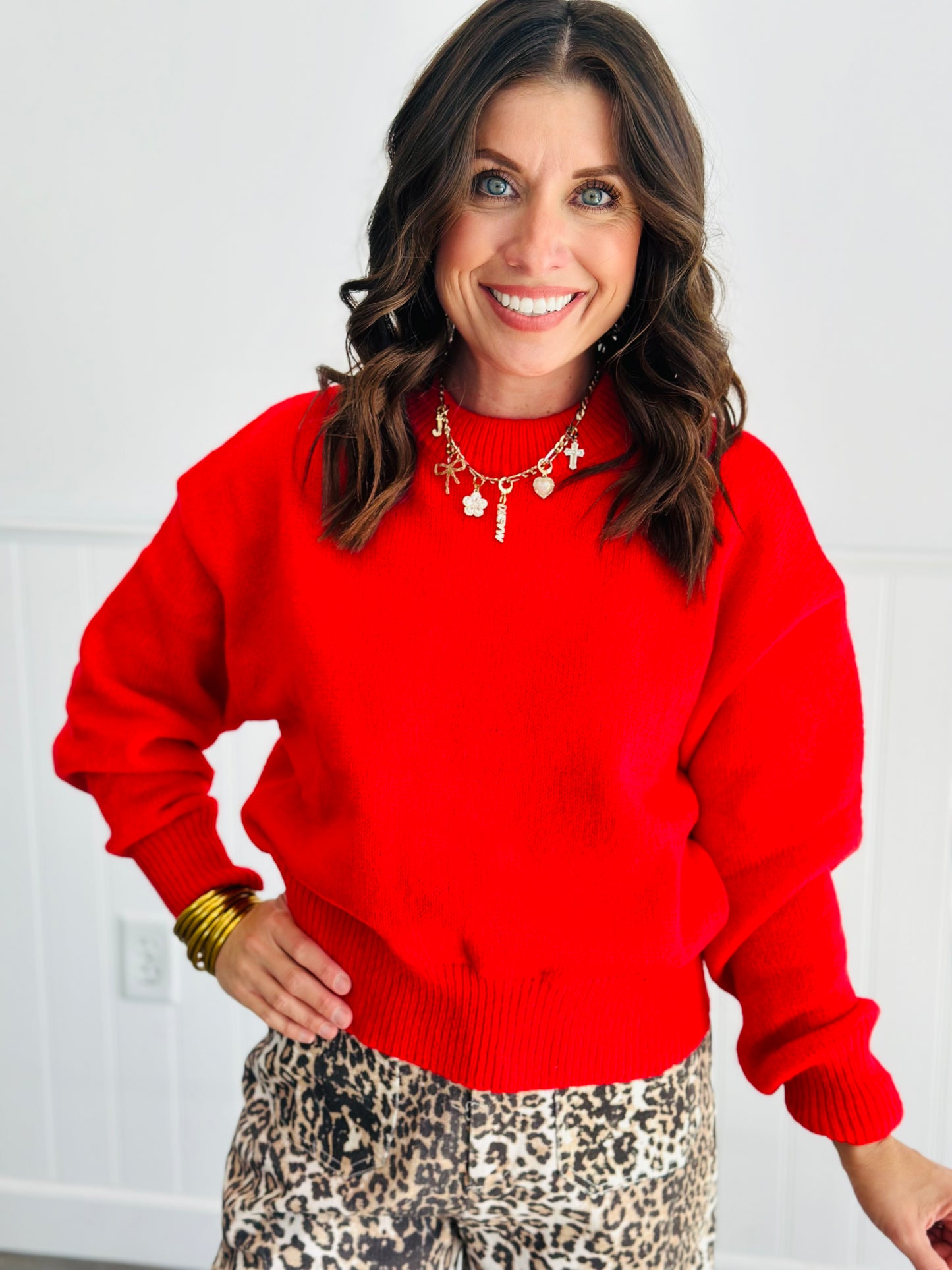 Red Drop Shoulder Pullover Sweater (Reg & Plus)