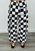 Black Checkered Print Barrel Pants (Reg. and Plus)